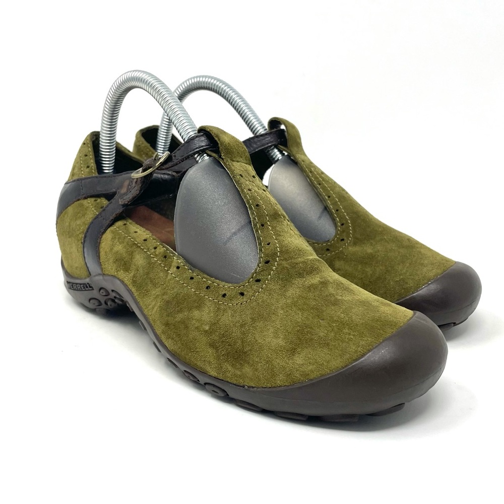 Merrell Plaza Strap Olive Suede T-Strap Womens 9